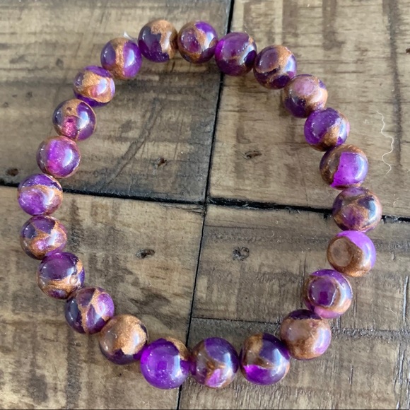 Lavender Opal & Bronzite Chakra Stretch Bracelet - Picture 4 of 4